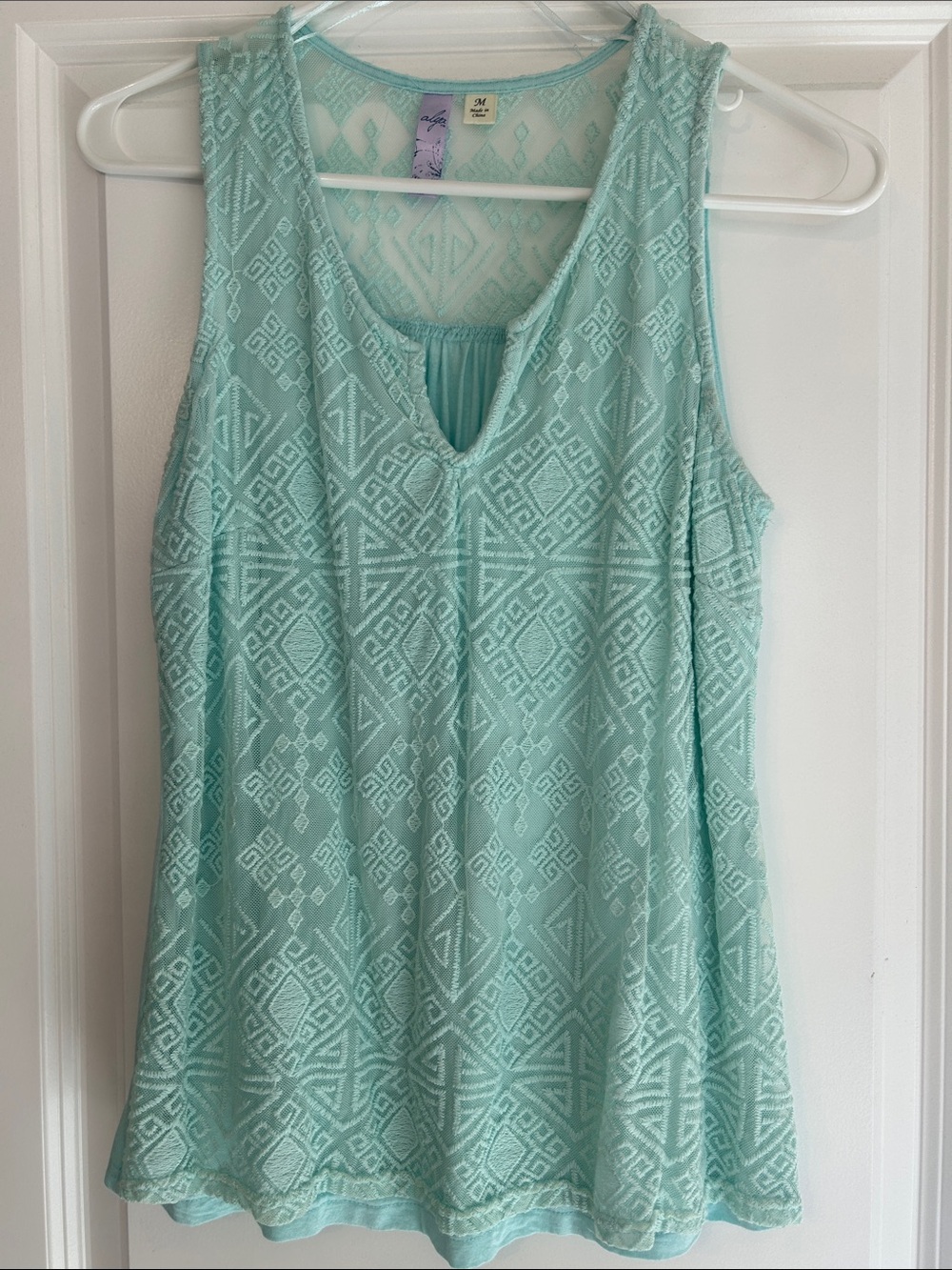 Alya Mint Lace Overlay Sleeveless Tank